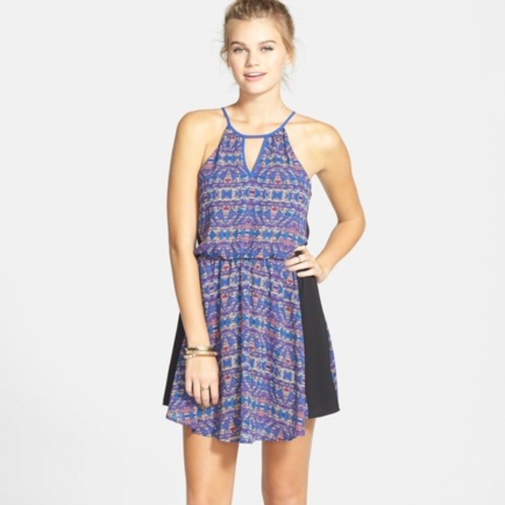 Lush Print Blouson Skater Dress - Size Medium